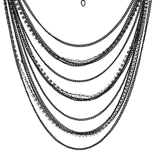 COOLSTEELANDBEYOND Waterfall Multi-Strand Chains Statement Collar Necklace with Rhinestones Chains, Dress - coolsteelandbeyond