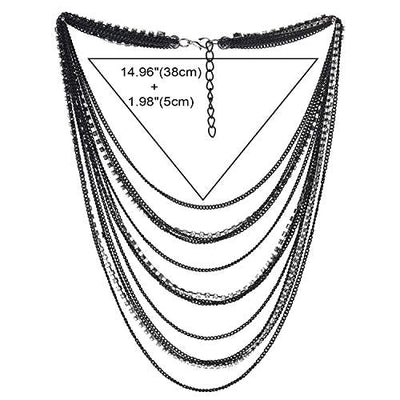 COOLSTEELANDBEYOND Waterfall Multi-Strand Chains Statement Collar Necklace with Rhinestones Chains, Dress - coolsteelandbeyond