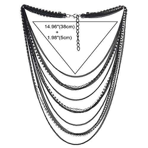 COOLSTEELANDBEYOND Waterfall Multi-Strand Chains Statement Collar Necklace with Rhinestones Chains, Dress - coolsteelandbeyond