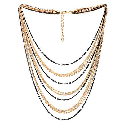 COOLSTEELANDBEYOND Waterfall Multi-Strand Chains Statement Collar Necklace with Rhinestones Chains, Dress - coolsteelandbeyond