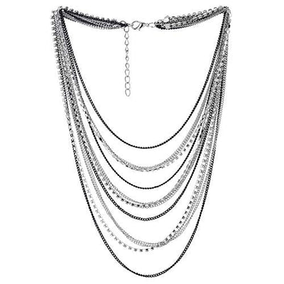 COOLSTEELANDBEYOND Waterfall Multi-Strand Chains Statement Collar Necklace with Rhinestones Chains, Dress - coolsteelandbeyond