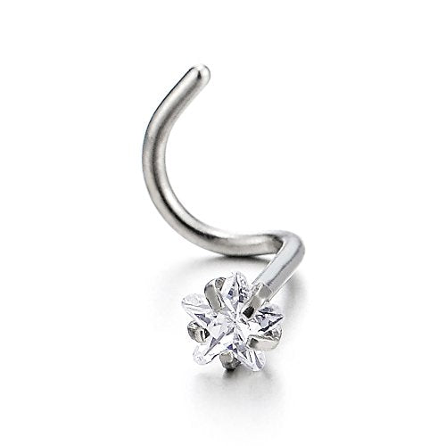 COOLSTEELANDBEYOND Stainless Steel Screw Nose Rings Studs with Star Cubic Zirconia Body Jewelry Piercing - coolsteelandbeyond