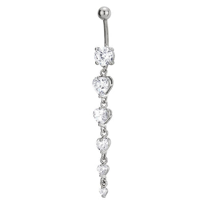 COOLSTEELANDBEYOND Steel Belly Chain Belly Button Ring Body Jewelry Piercing Navel Ring with Long Dangle Cubic Zirconia - coolsteelandbeyond