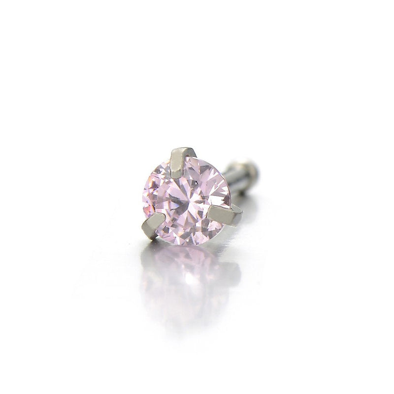 Nose Studs Rings Bars Pins with Pink Cubic Zirconia Stainless Steel Body Jewelry Piercing